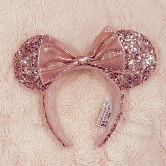 Disney Parks Minnie Mouse Sequin Ear Headband w/ Bow - Rose Gold & Pink - NWOT - Picture 3 of 9